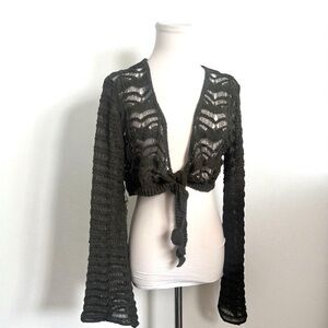 Sheer Crochet Tie-Front Bolero (Olive Black) – Fairycore / Y2K Revival M